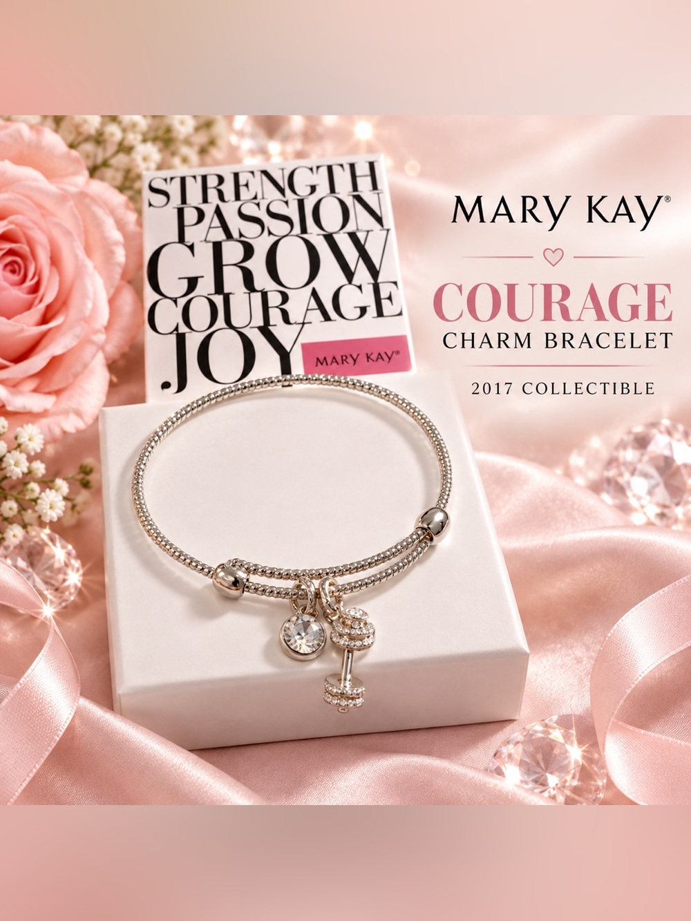 Mary Kay Strength Crystal Barbell Charm Bracelet With Box